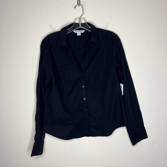 Old Navy The Slim Shirt Medium Black Button Up Collar Office Career Minimalist - Picture 1 of 8